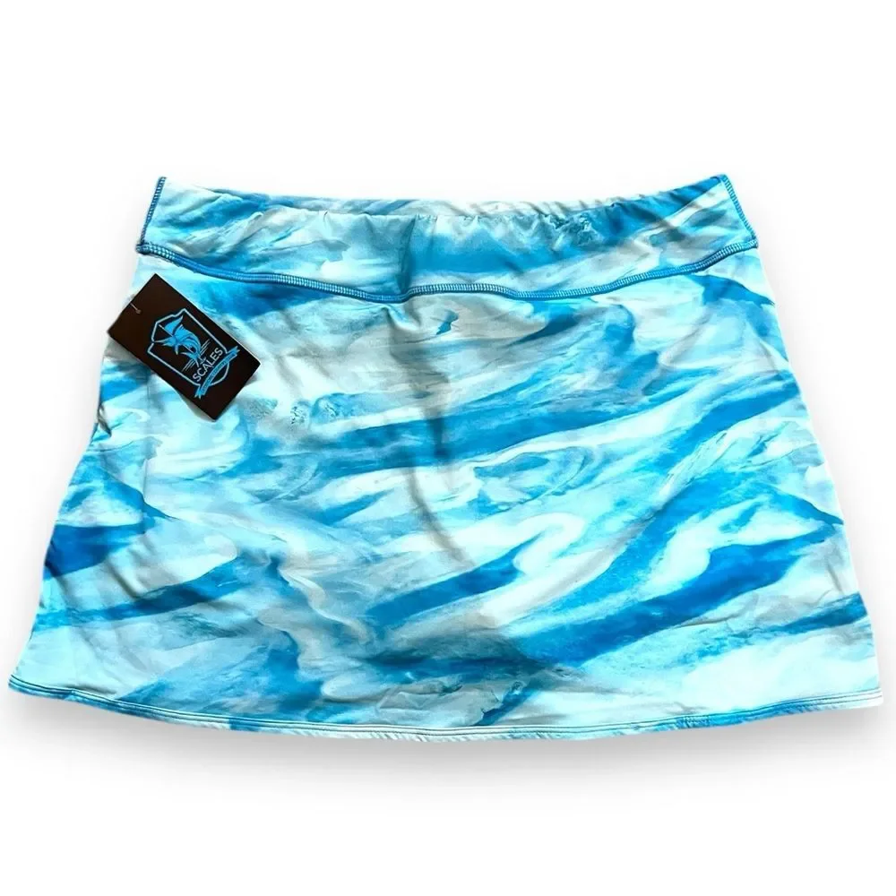 NWT Scales Blue Marble Women's Iconic Skort/Skirt Color Aqua Size Large Athletic